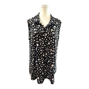 White Birch Black & White Polka Dot Sleeveless Blouse XL